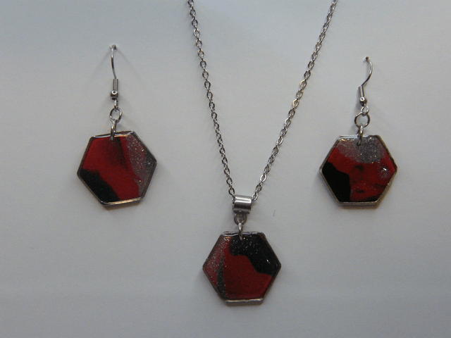 Hexagone Rouge/Noir/Blanc pailleté