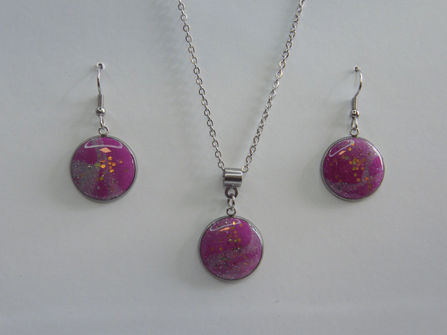 Cabochon Rose/Blanc pailleté