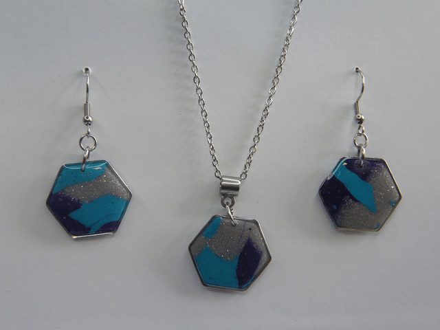 Hexagone Turquoise/Violet/Gris pailleté