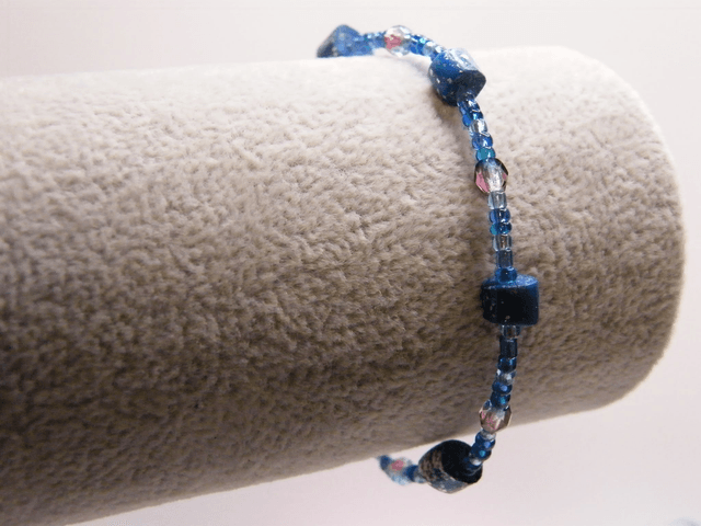 Perles Bleu/Feuille argentée