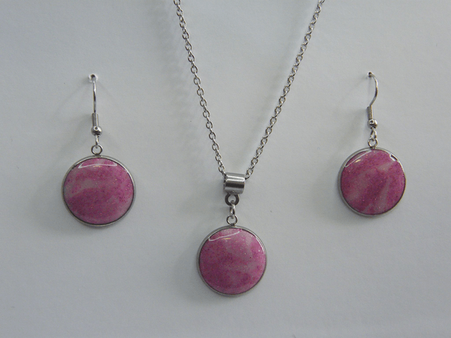 Cabochon Rose Clair/Blanc pailleté