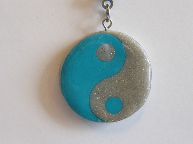 Yin Yang Turquoise/Gris pailleté