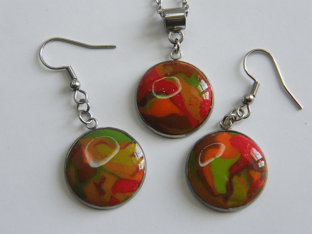 Cabochon Marron/Rouge/Orange/Vert