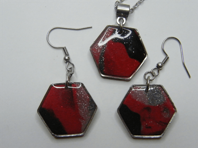 Hexagone Rouge/Noir/Blanc pailleté
