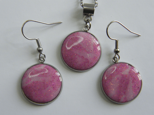 Cabochon Rose Clair/Blanc pailleté