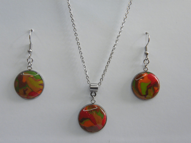Cabochon Marron/Rouge/Orange/Vert