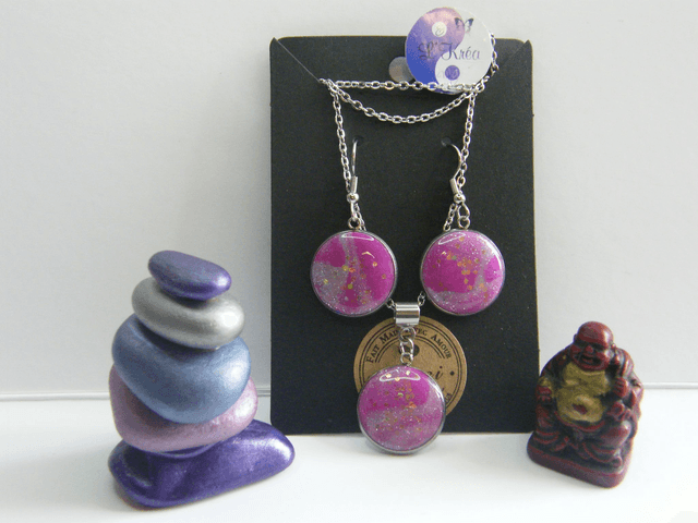 Cabochon Rose/Blanc pailleté